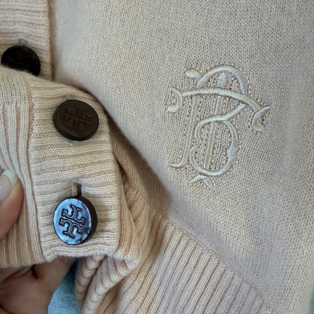 Tory Burch Simone 100% Cashmere Cardigan Womens XXS Pink Quiet Luxury Old Money - Picture 3 of 9